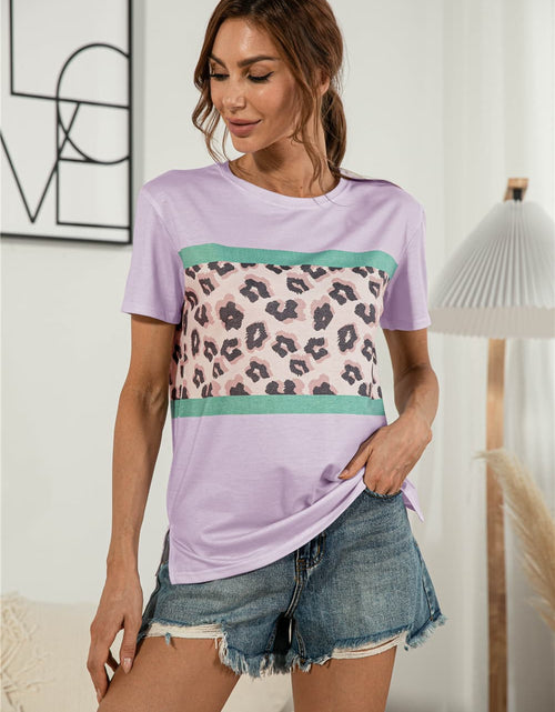Load image into Gallery viewer, Leopard Color Block Side Slit Tee
