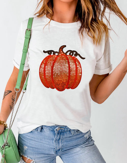 Load image into Gallery viewer, Full Size Sequin Pumpkin Round Neck Short Sleeve T-Shirt
