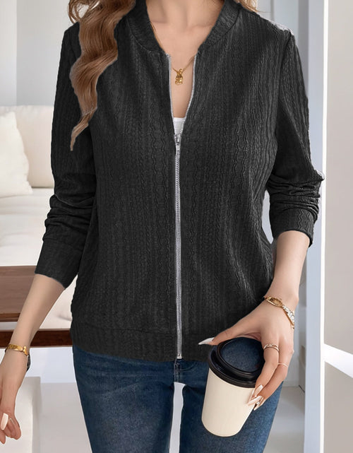 Load image into Gallery viewer, Baseball Collar Zip Up Long Sleeve Jacket

