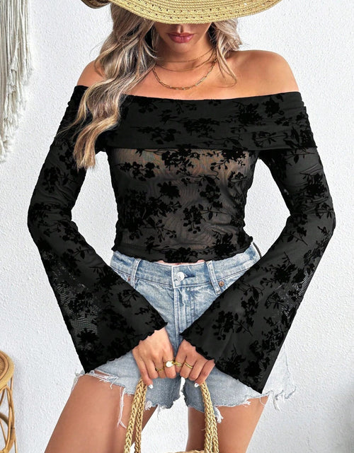 Load image into Gallery viewer, Off-Shoulder Flare Sleeve Lace Top
