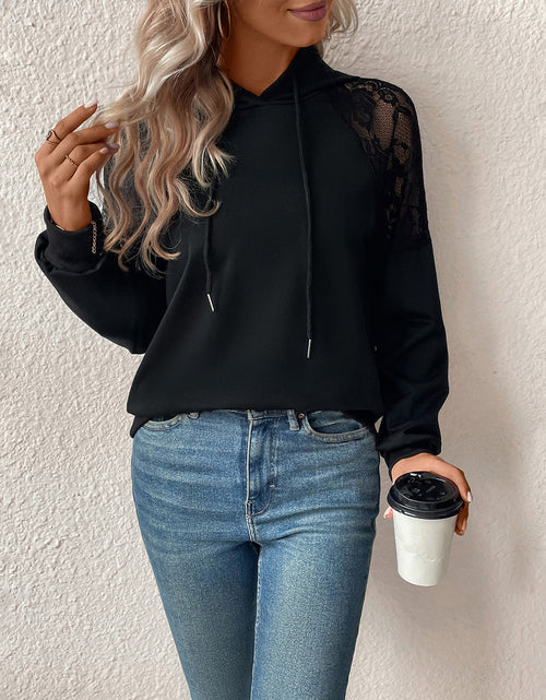 Load image into Gallery viewer, Perfee Lace Detail Drawstring Long Sleeve Hoodie
