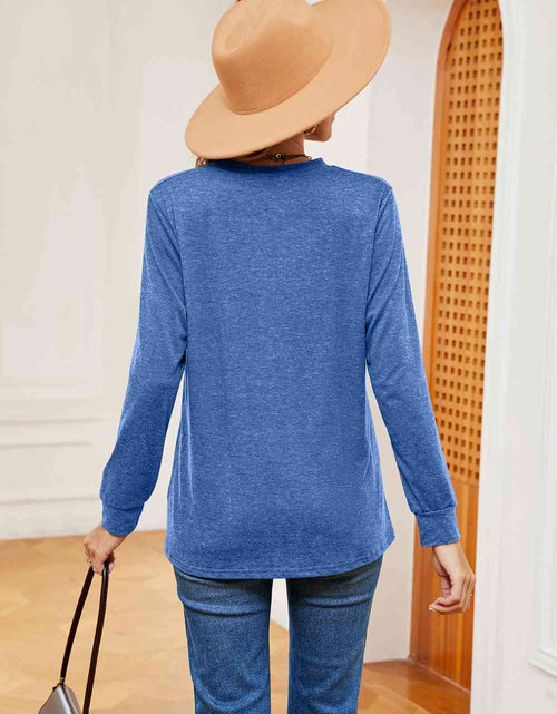 Load image into Gallery viewer, Buttoned Notched Neck Long Sleeve Top
