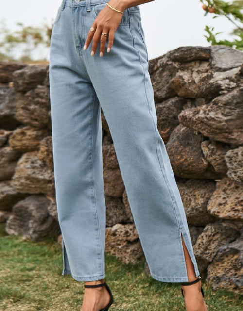 Load image into Gallery viewer, High Waist Loose Fit Ankle Slit Jeans

