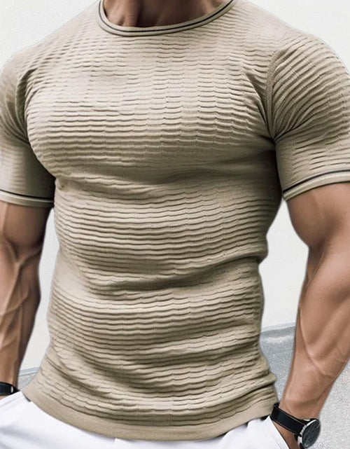 Load image into Gallery viewer, Men's Plus Size Texture Round Neck Contrast Trim T-Shirt

