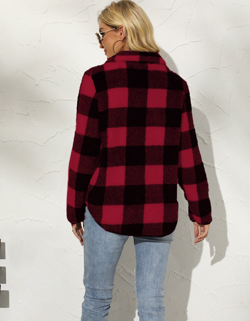 Load image into Gallery viewer, Shiny Plaid Half Zip Long Sleeve Sweatshirt
