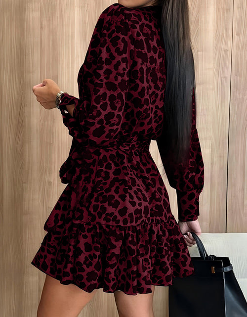 Load image into Gallery viewer, Tied Leopard Surplice Long Sleeve Dress
