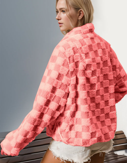 Load image into Gallery viewer, Double Take Checkered Long Sleeve Fuzzy Jacket
