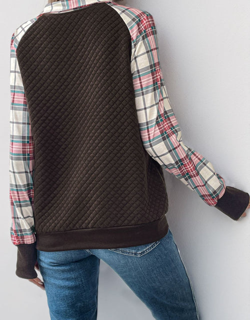 Load image into Gallery viewer, Perfee Plaid Half Zip Long Sleeve Sweatshirt
