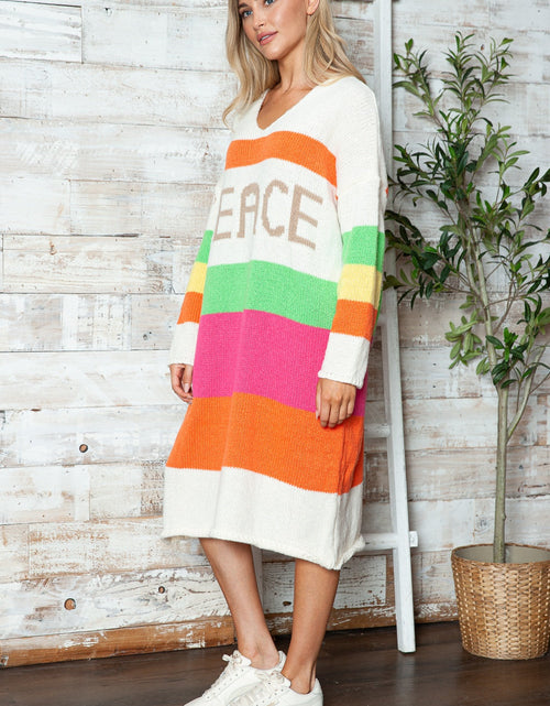 Load image into Gallery viewer, Color Block V-Neck Long Sleeve Sweater Dress
