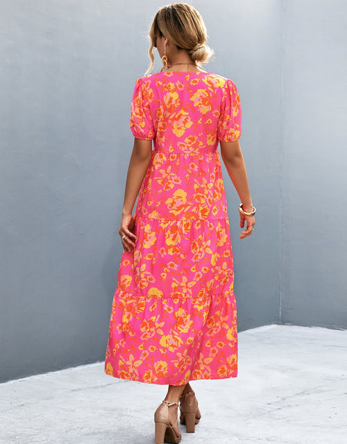 Load image into Gallery viewer, V-Neck Short Sleeve High Slit Midi Dress
