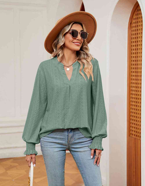 Load image into Gallery viewer, Notched Neck Flounce Sleeve Blouse
