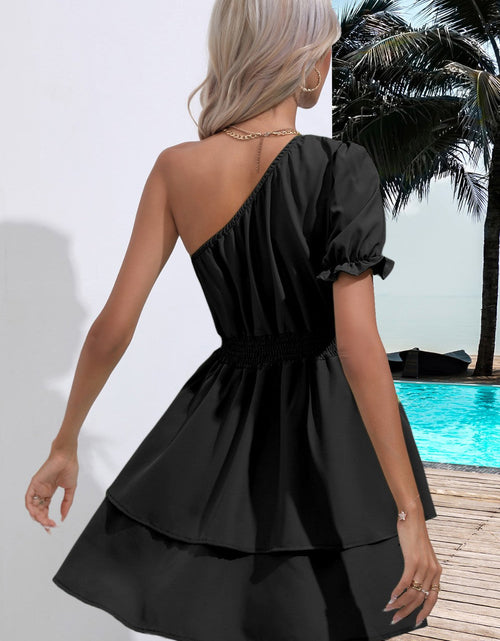 Load image into Gallery viewer, Layered Single Shoulder Flounce Sleeve Mini Dress
