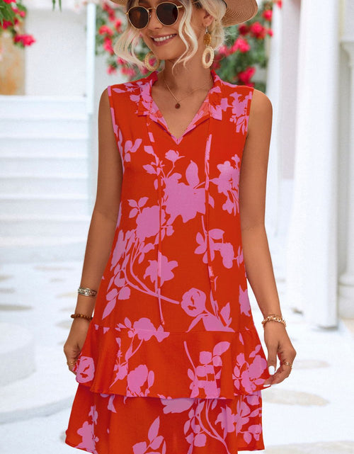 Load image into Gallery viewer, Printed Tie Neck Sleeveless Dress
