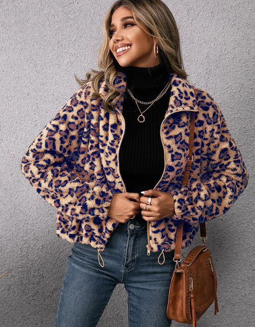 Load image into Gallery viewer, Ivy Lane Drawstring Leopard Zip Up Jacket
