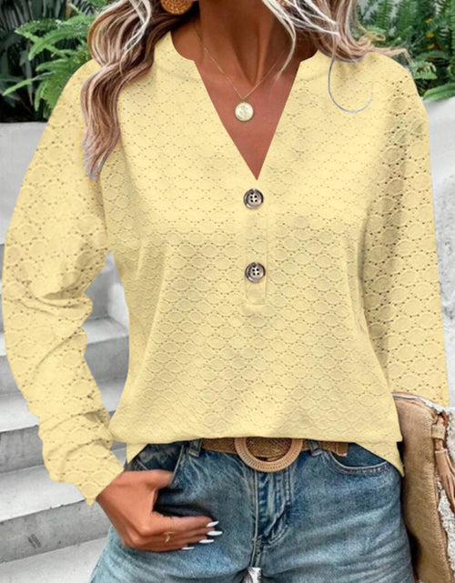 Load image into Gallery viewer, Eyelet Notched Long Sleeve T-Shirt
