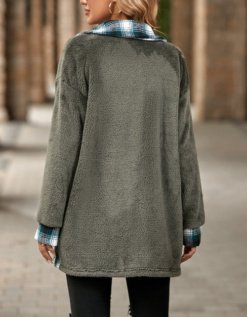 Load image into Gallery viewer, Plaid Contrast Dropped Shoulder Coat
