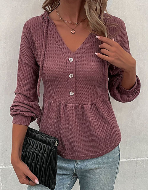 Load image into Gallery viewer, Perfee Waffle-Knit Buttoned Drop Shoulder Hoodie
