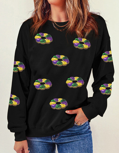 Load image into Gallery viewer, Sequin Round Neck Long Sleeve Sweatshirt
