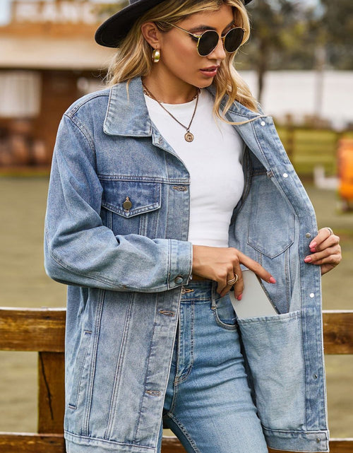 Load image into Gallery viewer, Buttoned Collared Neck Denim Jacket with Pockets
