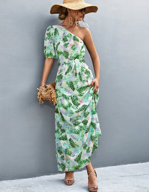 Load image into Gallery viewer, Printed Tie Waist One Shoulder Maxi Dress
