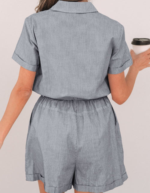 Load image into Gallery viewer, Stripe Chest Pockets Tie Waist Romper
