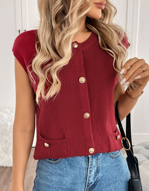 Load image into Gallery viewer, Perfee Pocketed Round Neck Cap Sleeve Cardigan

