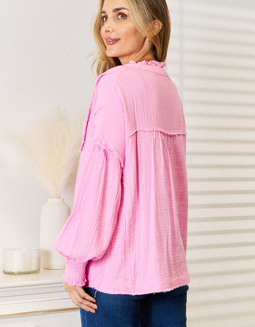 Load image into Gallery viewer, Double Take Exposed Seam Buttoned Notched Neck Blouse
