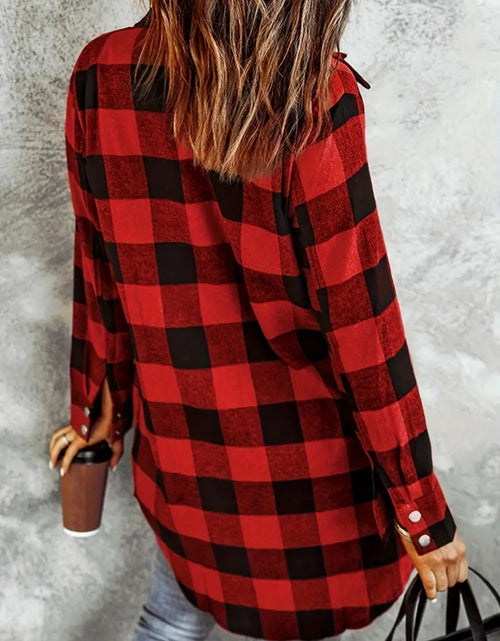 Load image into Gallery viewer, Plaid Collared Neck Snap Down Long Sleeve Jacket
