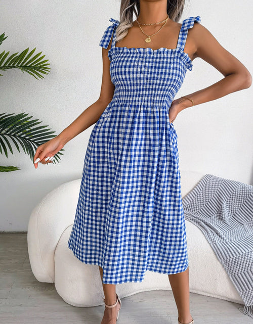 Load image into Gallery viewer, Frill Plaid Square Neck Midi Dress
