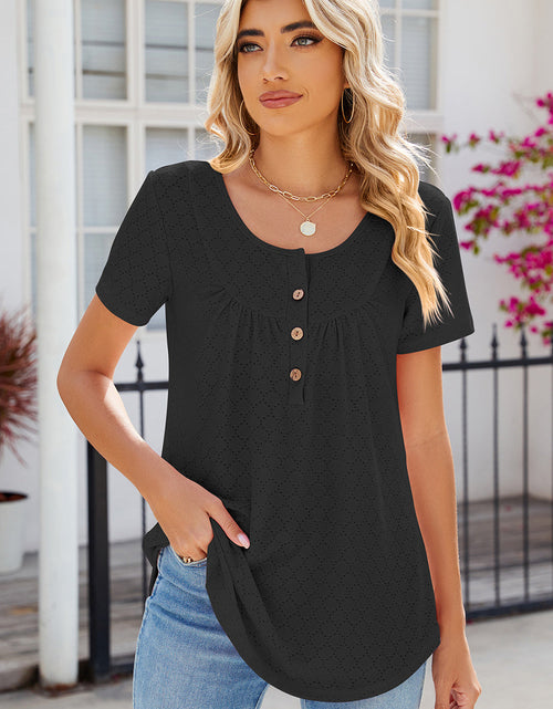 Load image into Gallery viewer, Eyelet Quarter Button Short Sleeve T-Shirt
