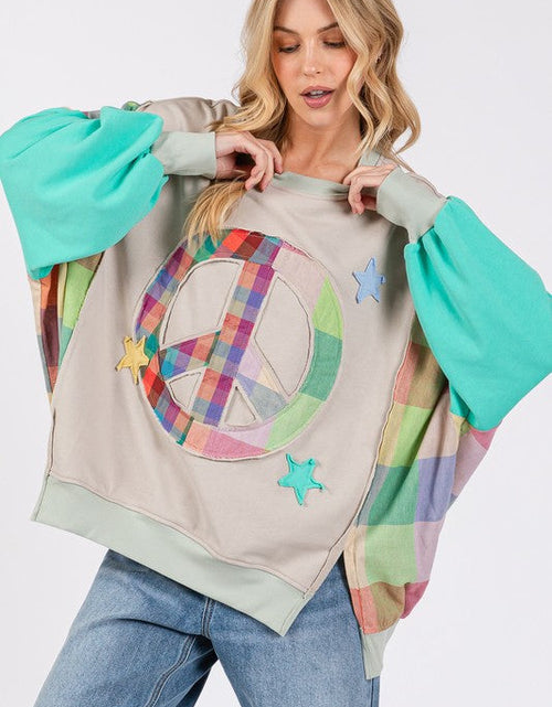 Load image into Gallery viewer, SAGE + FIG Contrast Peace Patch Dropped Shoulder Sweatshirt
