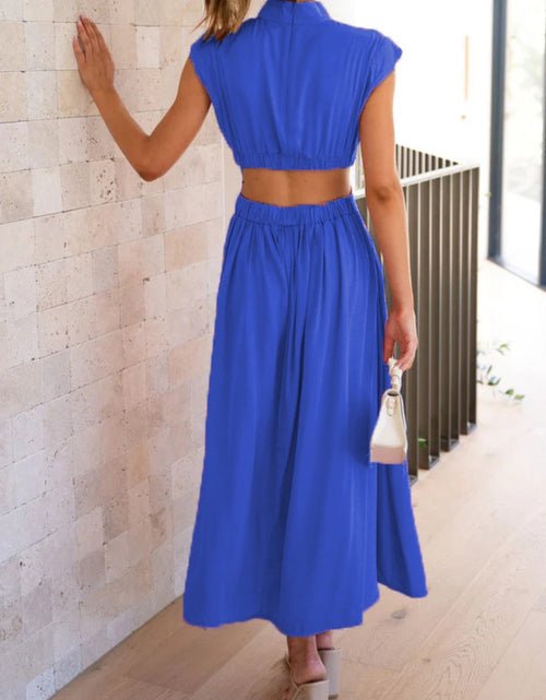 Load image into Gallery viewer, Cutout Mock Neck Sleeveless Ruched Dress
