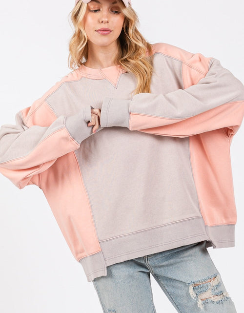 Load image into Gallery viewer, SAGE + FIG Color Block Round Neck Sweatshirt
