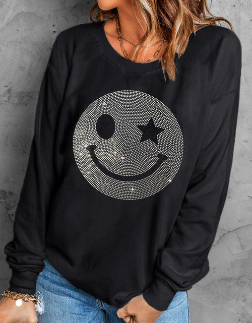Load image into Gallery viewer, Rhinestone Smile Long Sleeve Sweatshirt
