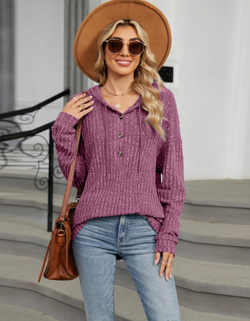 Load image into Gallery viewer, Half Button Long Sleeve Hooded Top
