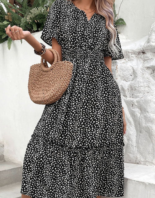 Load image into Gallery viewer, Perfee Leopard Print Short Sleeve Midi Dress
