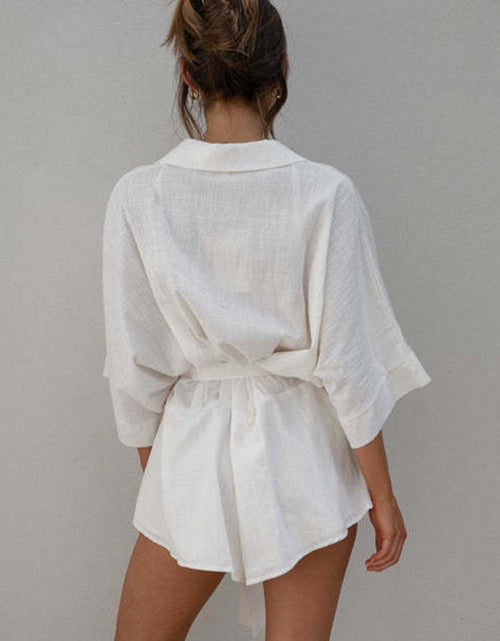 Load image into Gallery viewer, Tied Button Up Collared Neck Romper
