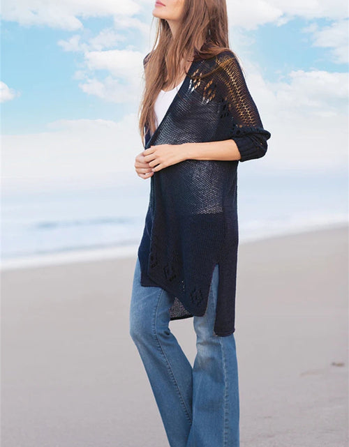 Load image into Gallery viewer, Openwork Side Slit Open Front Long Sleeve Cardigan
