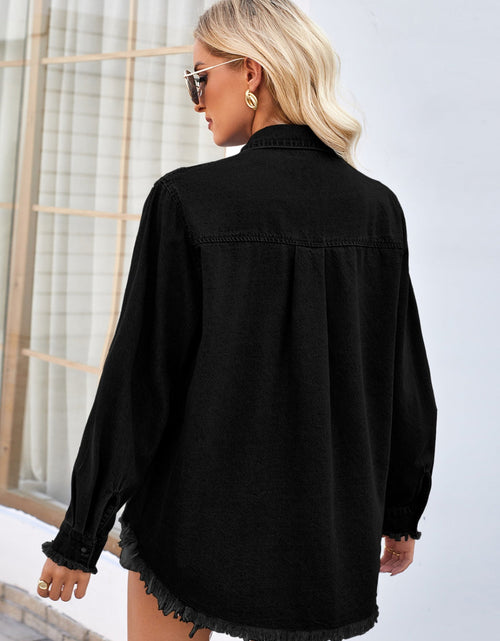 Load image into Gallery viewer, Raw Hem Button Up Long Sleeve Denim Jacket with Sequin Pockets
