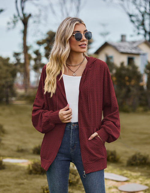 Load image into Gallery viewer, Zip Up Drawstring Long Sleeve Hooded Jacket
