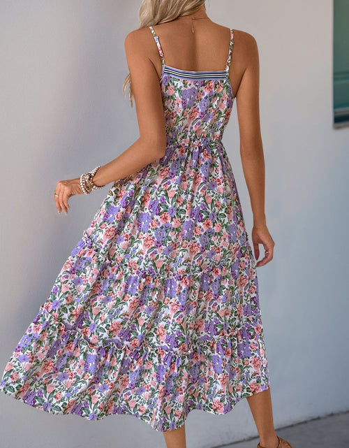 Load image into Gallery viewer, Perfee Decor Button Printed Sleeveless Tiered Midi Dress
