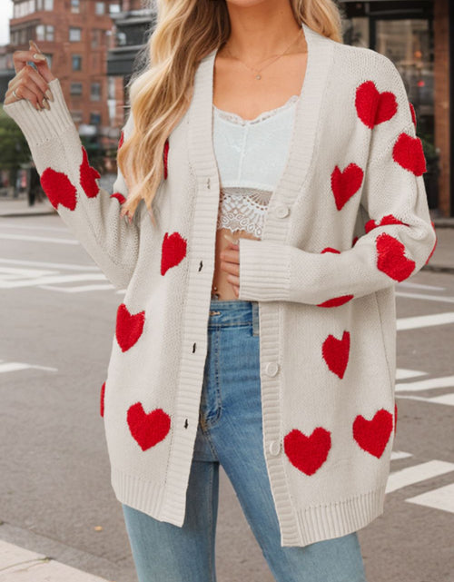 Load image into Gallery viewer, Heart Button Down Long Sleeve Cardigan
