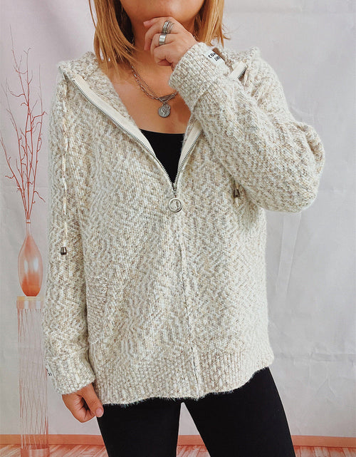 Load image into Gallery viewer, Zip Up Drawstring Long Sleeve Hooded Sweater
