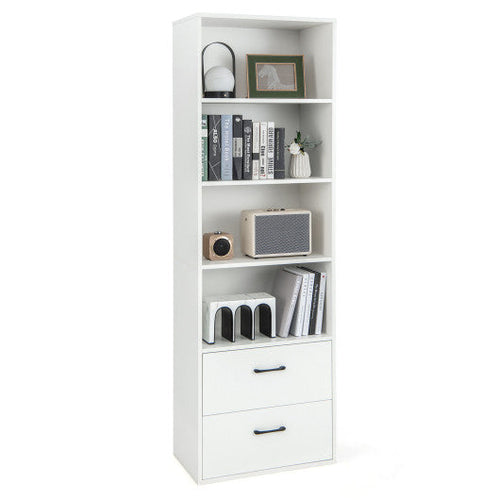 Load image into Gallery viewer, 6-Tier Tall Freestanding Bookshelf with 4 Open Shelves and 2 Drawers-White
