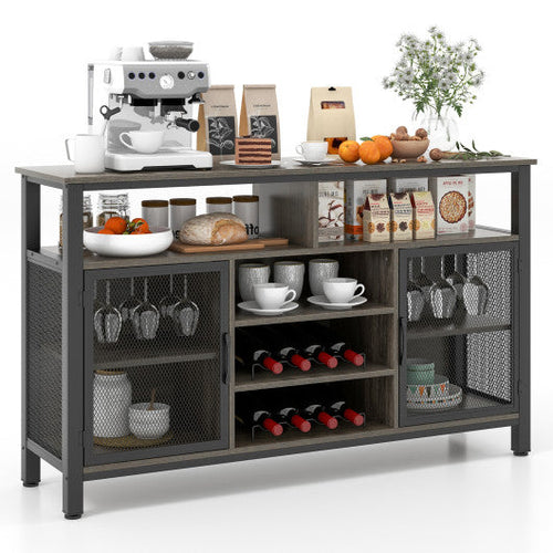 Load image into Gallery viewer, 55-Inch Buffet Sideboard with 8-Bottle Wine Racks and Wine Glass Holders-Gray

