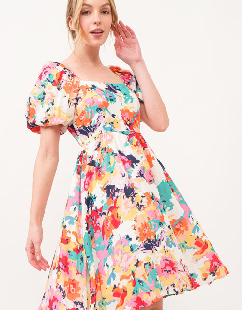 Load image into Gallery viewer, And The Why Square Neck Puff Sleeve Floral Dress
