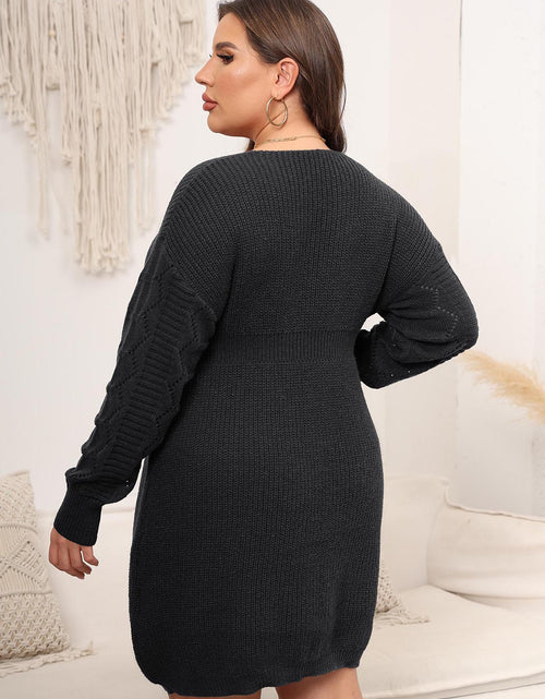 Load image into Gallery viewer, Plus Size Dropped Shoulder Long Sleeve Knit Mini Dress

