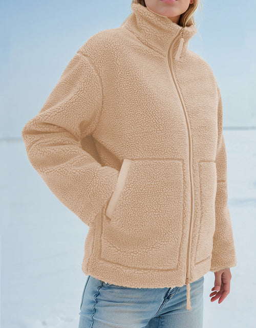 Load image into Gallery viewer, Turtleneck Zip Up Long Sleeve Plush Jacket
