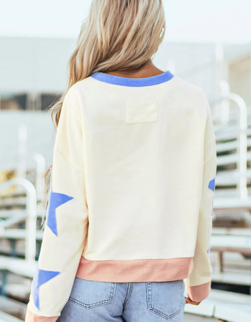 Load image into Gallery viewer, GAME DAY Star Patch Round Neck Long Sleeve Sweatshirt
