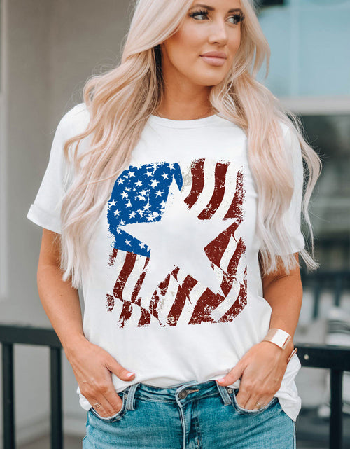 Load image into Gallery viewer, US Flag Graphic Round Neck Tee
